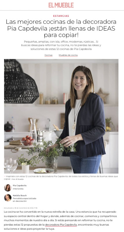 Publicación en la revista El Mueble sobre las mejores cocinas de la decoradora Pia Capdevila