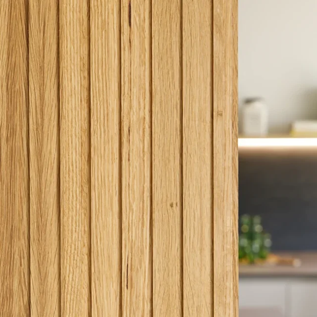 Textura de madera entre el salón y la cocina - Proyecto Balmes
